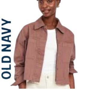 3X Old Navy Canvas Crop Utility Jacket in Warm Rosy Taupe, New With Tags
